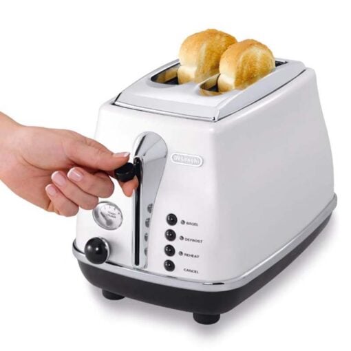 DeLonghi Icona 2-Slot Toaster 900W Vintage Retro White Chrome CTO 2003.W