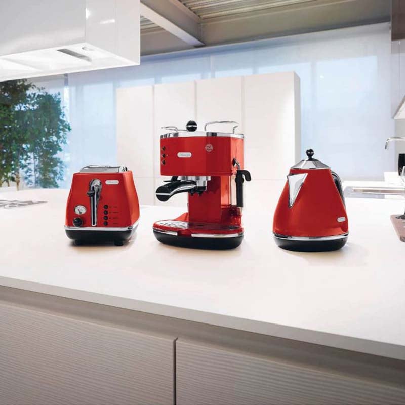 DeLonghi Icona 2-Slot Toaster 900W Vintage Retro Red Chrome Trim CTO 2003.R