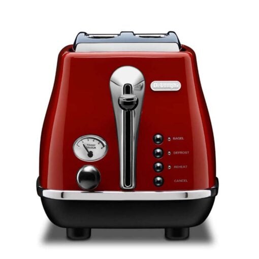 DeLonghi Icona 2-Slot Toaster 900W Vintage Retro Red Chrome Trim CTO 2003.R