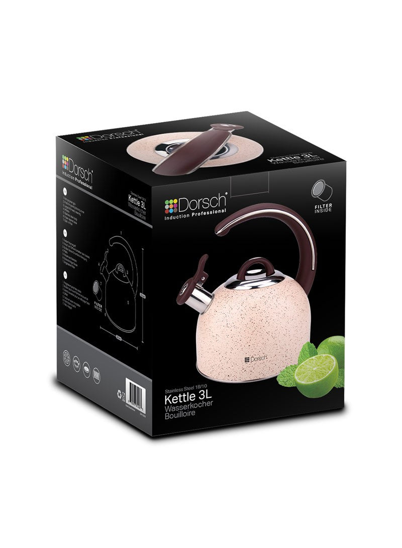 Dorsch 3L Stainless Steel Whistling Kettle With Luxurious Handle - Pink