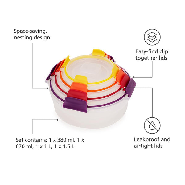 Joseph Joseph Nest Lock 4-Piece Round Food Container Set - Multicolour - 1000015