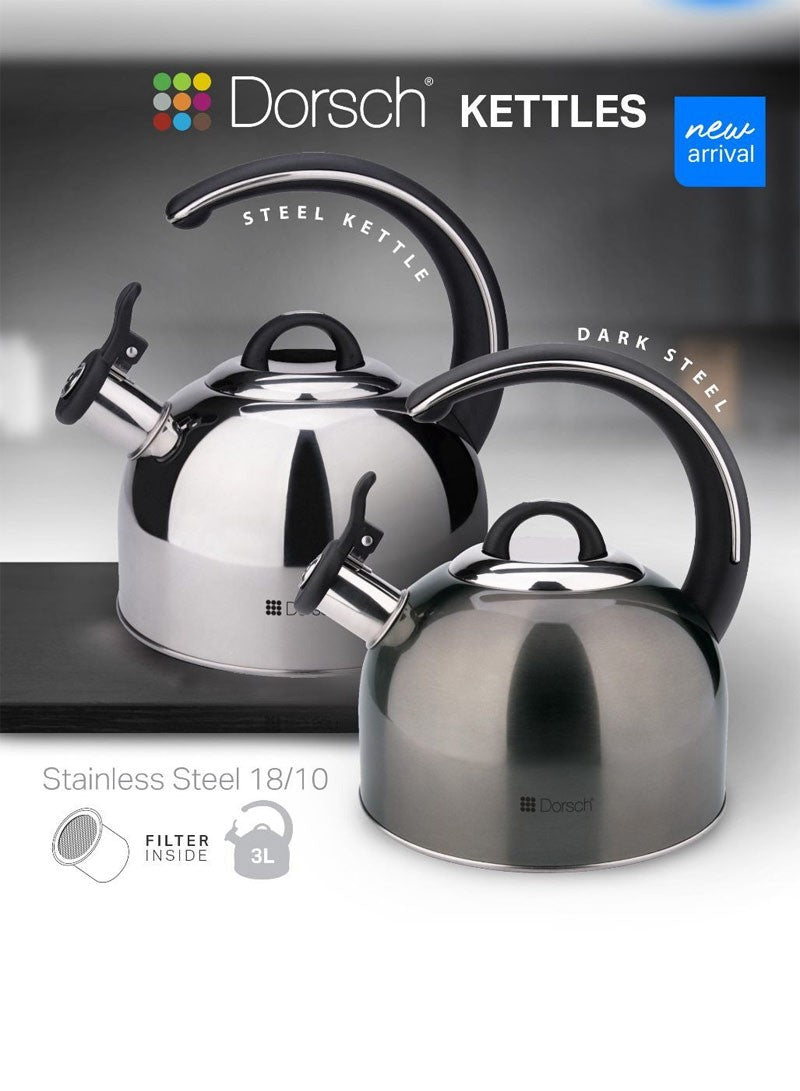 Dorsch 3L Stainless Steel Whistling Kettle With Luxurious Handle - Silver