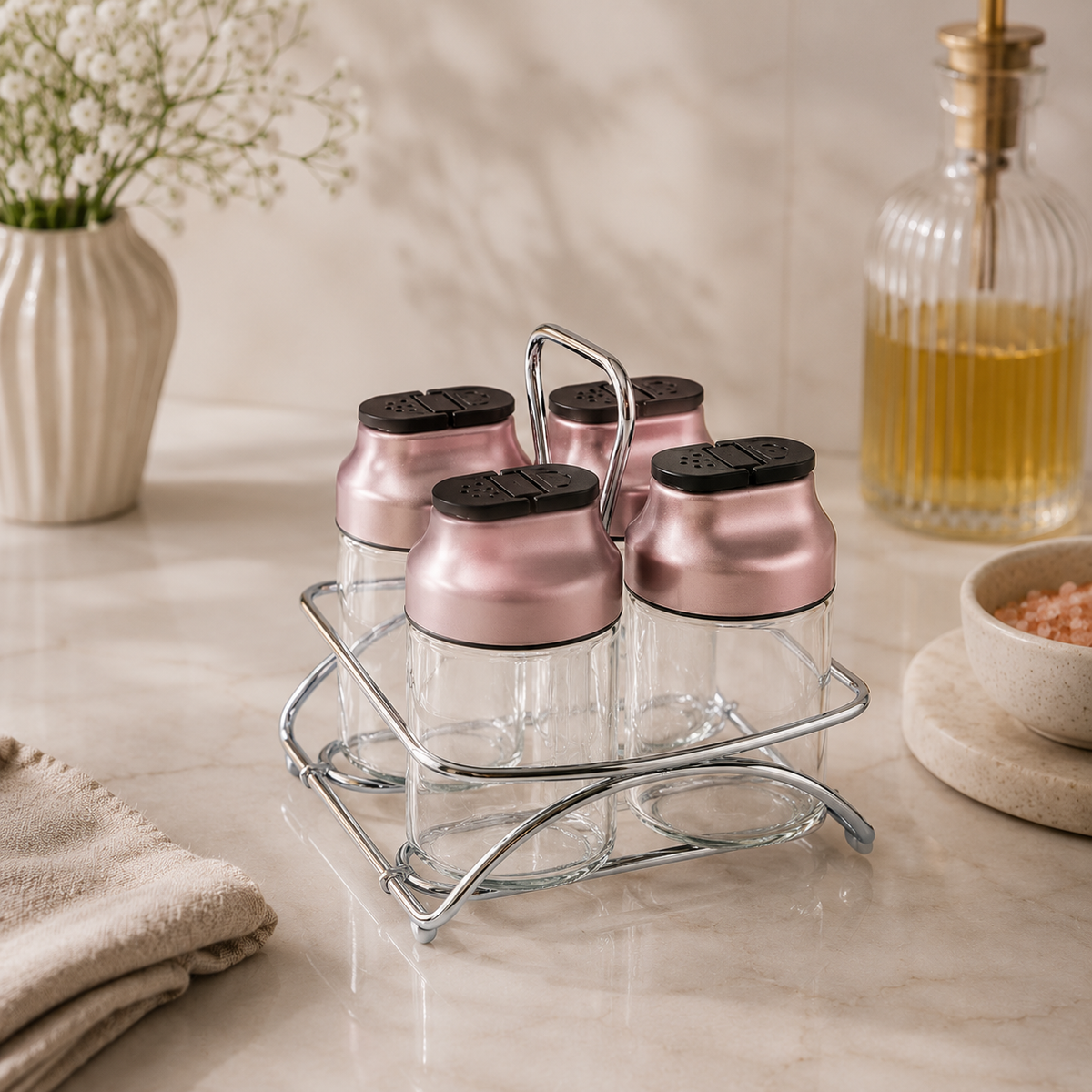 Karaca Dimple 4-Piece Rose Gold Spice Rack Set Lebanon