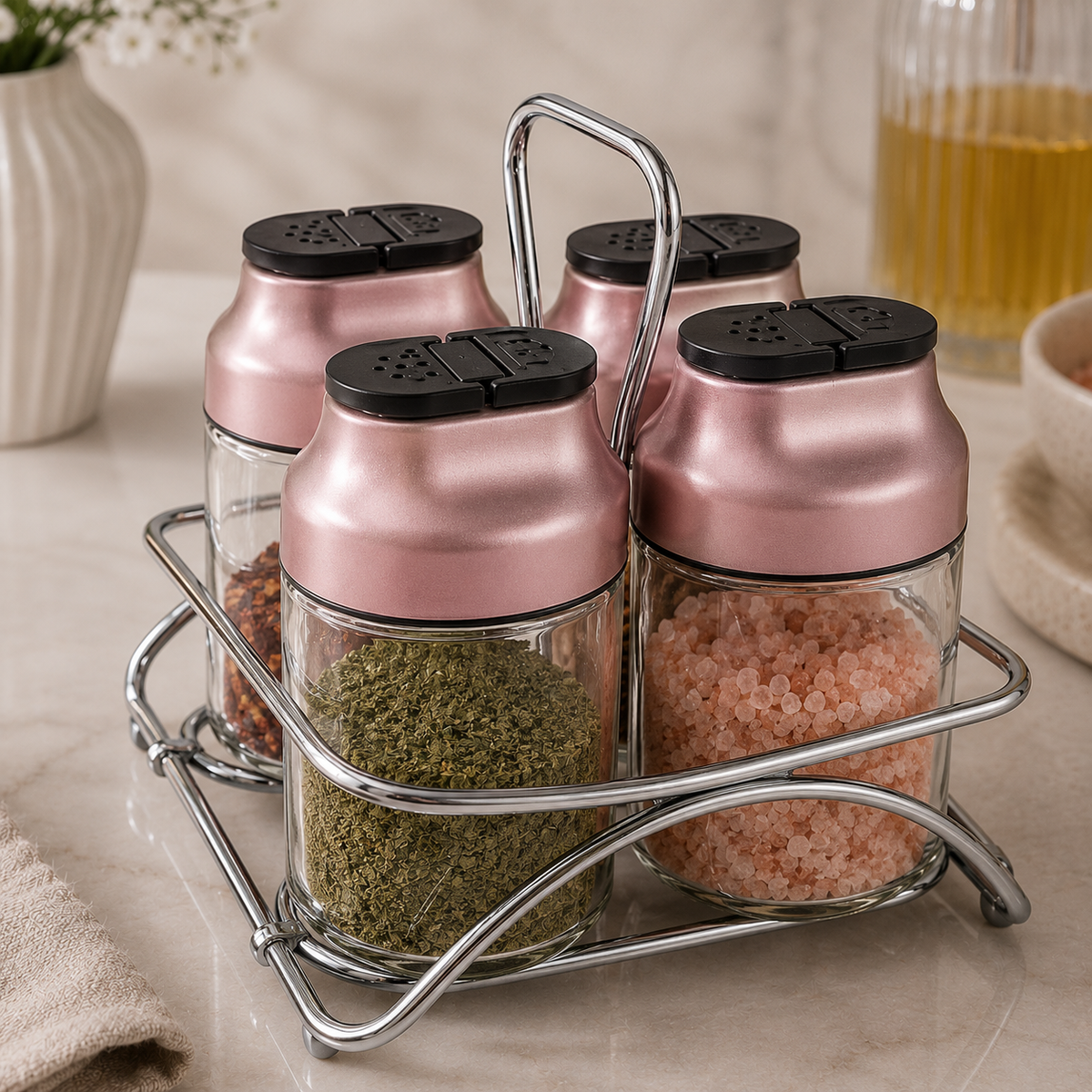 Karaca Dimple 4-Piece Rose Gold Spice Rack Set