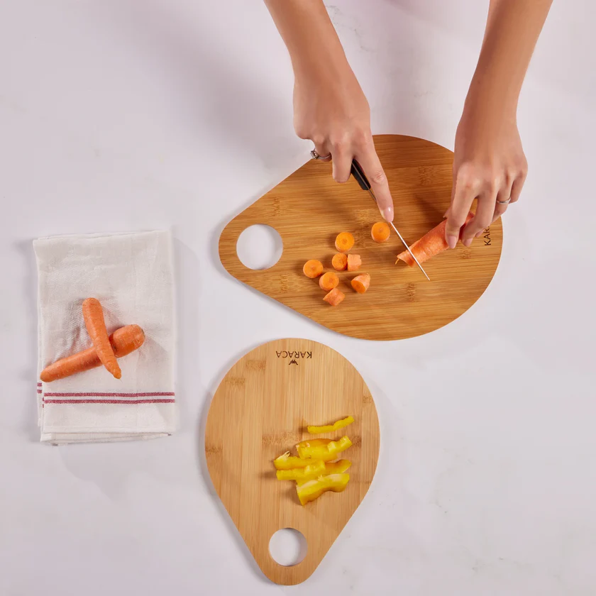 Karaca Damla 2-Piece Bamboo Cutting Board Set Eco-Friendly Natural Wood New