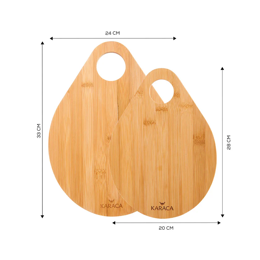 Karaca Damla 2-Piece Bamboo Cutting Board Set Eco-Friendly Natural Wood New