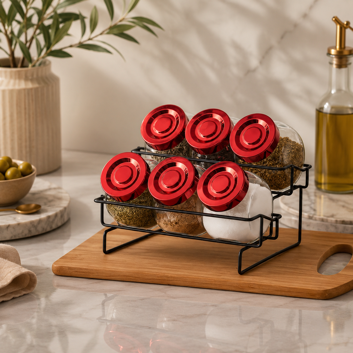 Karaca Sunrise 6-Piece Red Spice Rack Set