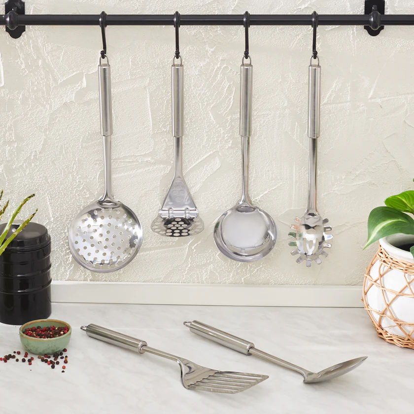Karaca Chef 6-Piece Kitchen Utensil Set with Stand 18/10 Stainless Steel New