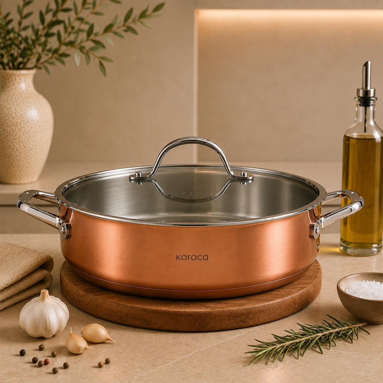 Karaca PowerSteel 3 Ply 316+ Stainless Steel Copper Casserole 30 cm 5L