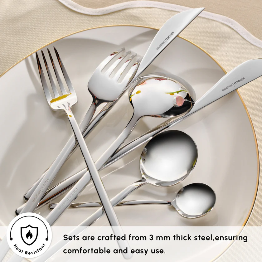 Karaca Focus 84-Piece Cutlery Set 12 Person 18/10 Steel Platinum Finish New