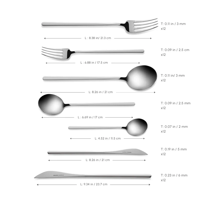 Karaca Focus 84-Piece Cutlery Set 12 Person 18/10 Steel Platinum Finish New