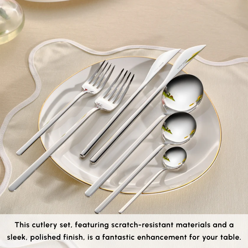 Karaca Focus 84-Piece Cutlery Set 12 Person 18/10 Steel Platinum Finish New