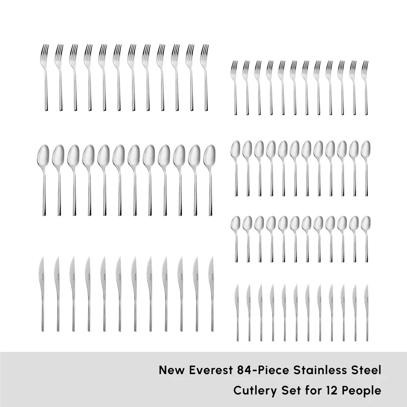 Karaca New Everest 84-Piece Cutlery Set 12 Person 18/10 Steel Red Dot Award
