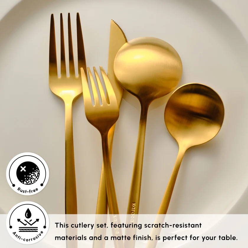 Karaca Orion 30-Piece Cutlery Set 6 Person Matte Gold 18/10 Stainless Steel