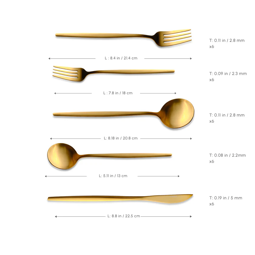 Karaca Orion 30-Piece Cutlery Set 6 Person Matte Gold 18/10 Stainless Steel