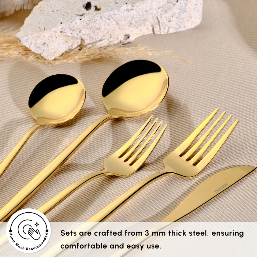 Karaca Orion 30-Piece Cutlery Set 6 Person Shiny Gold 18/10 Stainless Steel