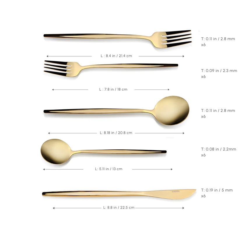 Karaca Orion 30-Piece Cutlery Set 6 Person Shiny Gold 18/10 Stainless Steel