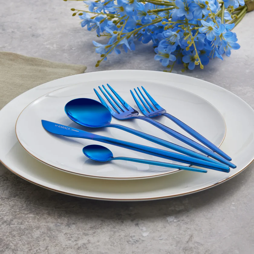 Karaca Orion 30-Piece Cutlery Set 6 Person Blue 18/10 Stainless Steel Modern