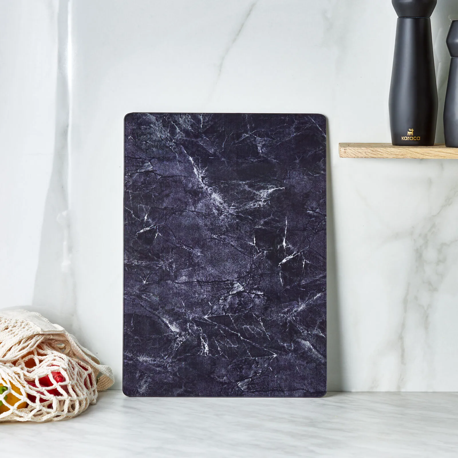 Karaca Ayaz Black Glass Cutting Board 25x35cm Non-Slip Hygienic Kitchen New