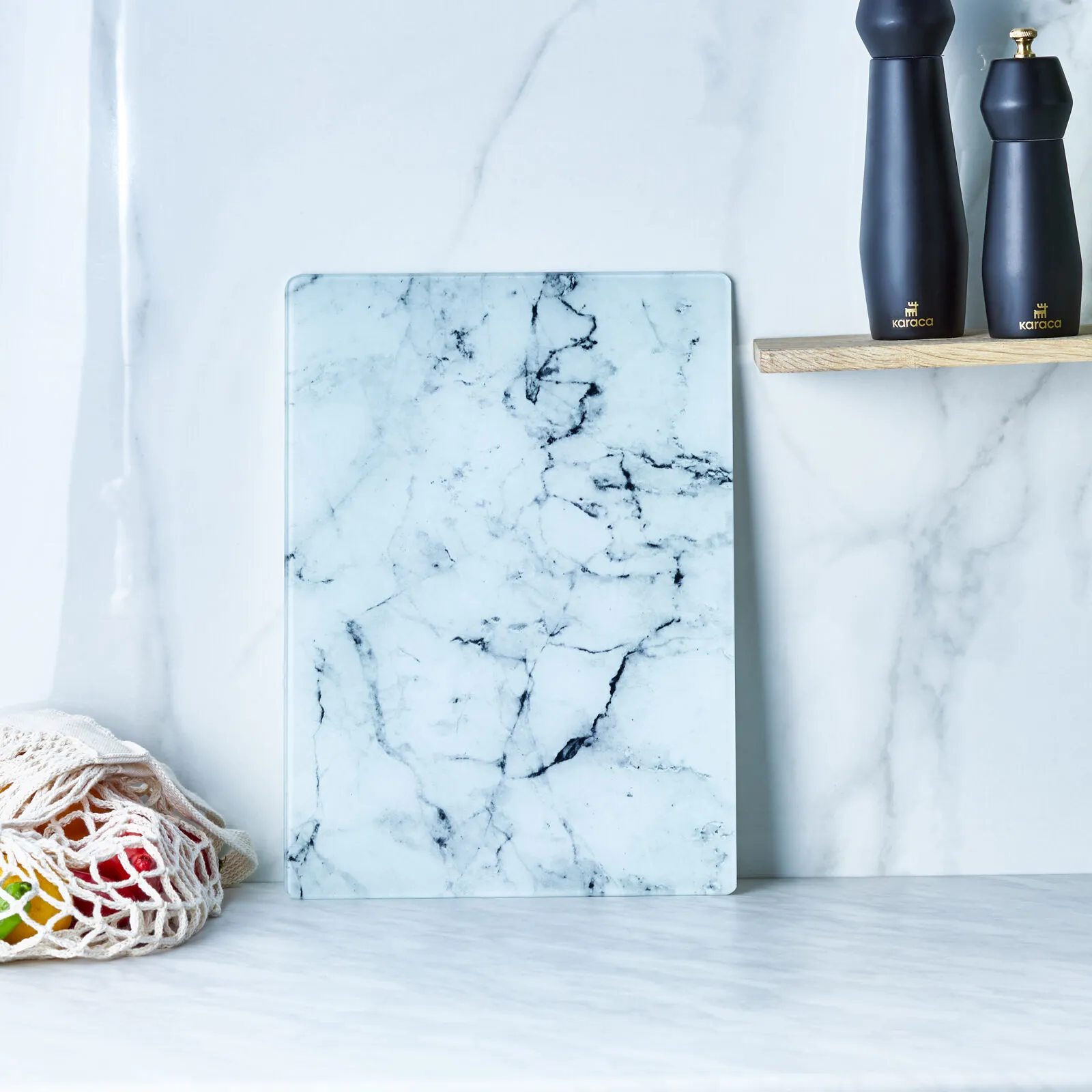 Karaca Ayaz Glass Cutting Board 25x35cm Marble Pattern Non-Slip Hygienic New