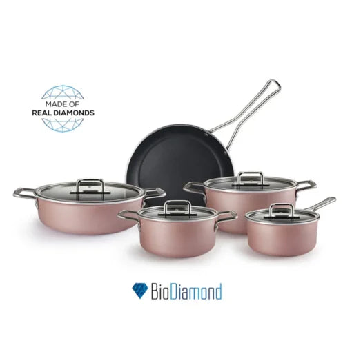 Karaca Mastermaid BioDiamond 9-Piece Cookware Set - Real Diamond Coating - Bronzy Silver