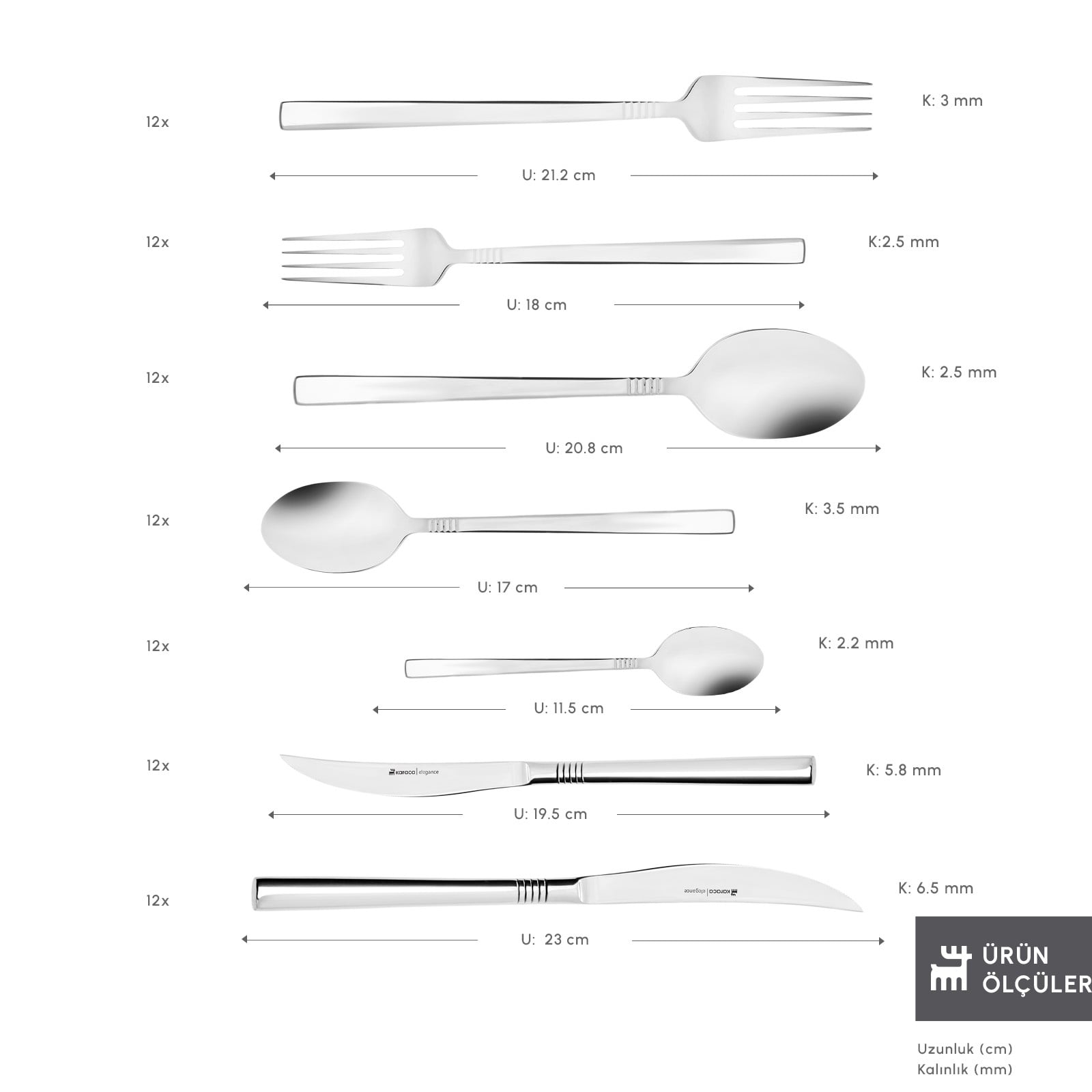 Karaca Elegance Nil Platinum 84-Piece Cutlery Set 12 Person 18/10 Steel New