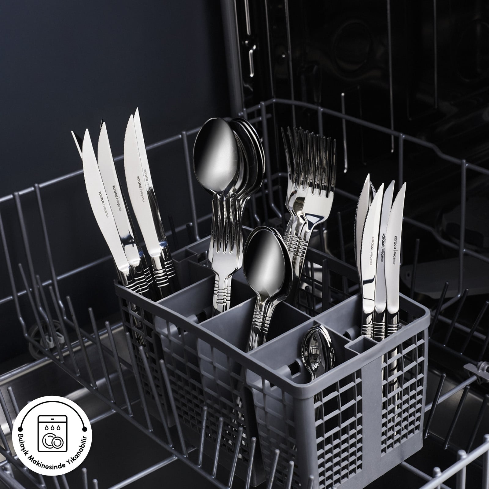 Karaca Elegance Nil Platinum 84-Piece Cutlery Set 12 Person 18/10 Steel New