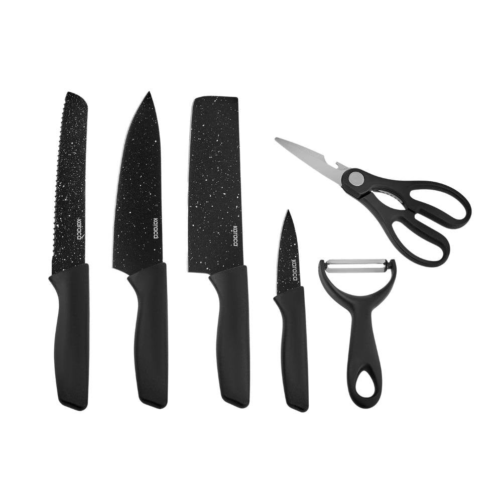 Karaca Stone 6-Piece Black Knife Set front view