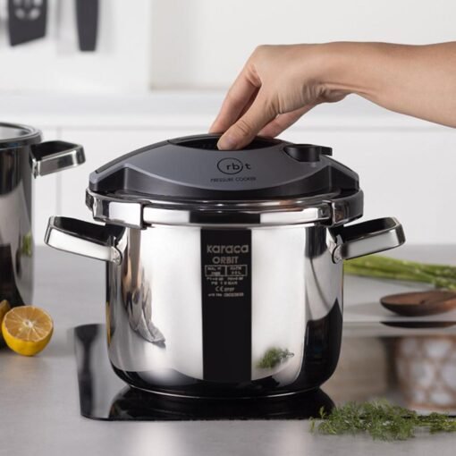 Karaca Orbit 18/10 Stainless Steel Pressure Cooker Set - 6L & 8L - Interchangeable Lid System