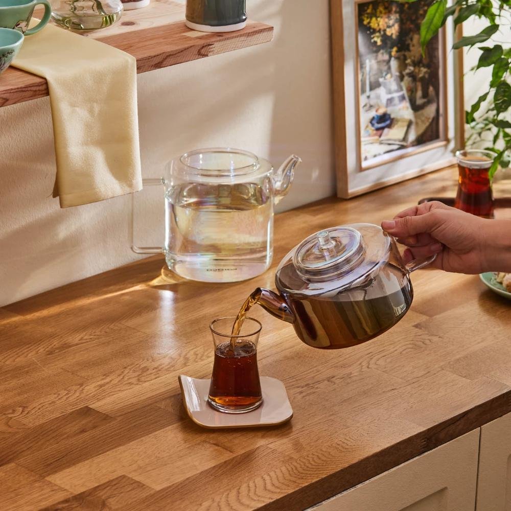 Karaca Flat Borosilicate Glass Midi Luster Teapot close-up