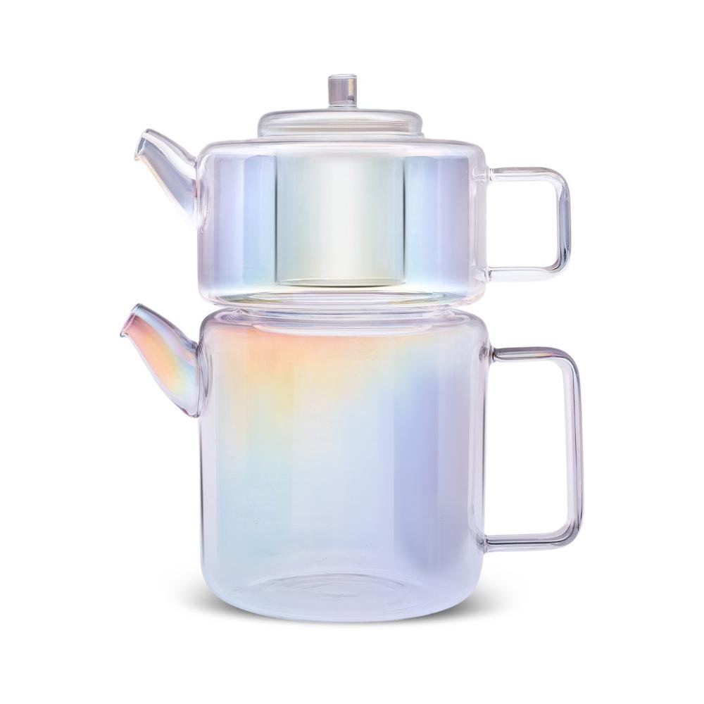 Karaca Flat Borosilicate Glass Midi Luster Teapot side view