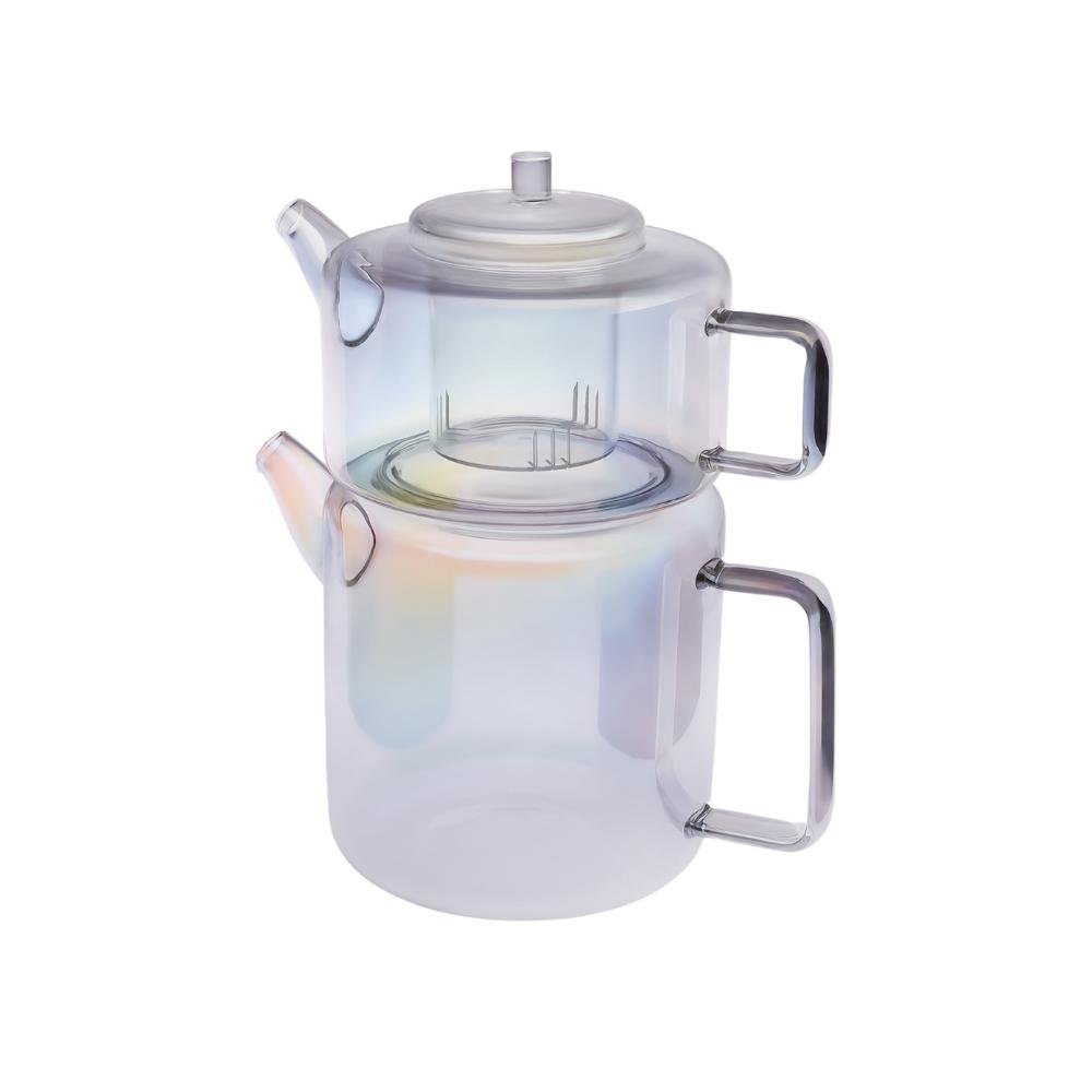 Karaca Flat Borosilicate Glass Midi Luster Teapot top view