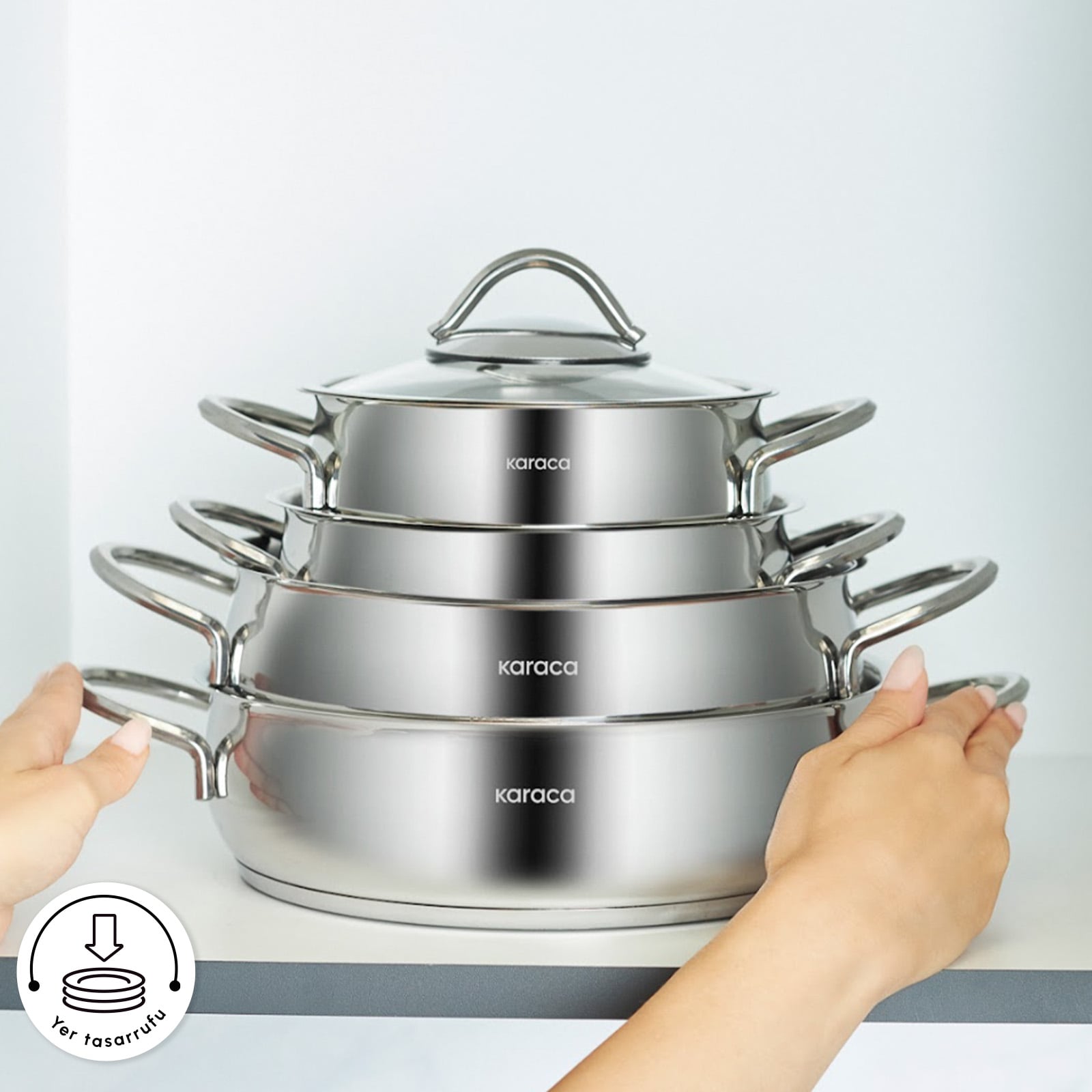 Karaca Urla 8-Piece Stainless Steel Cookware Set 18/10 Cr.Ni Professional New