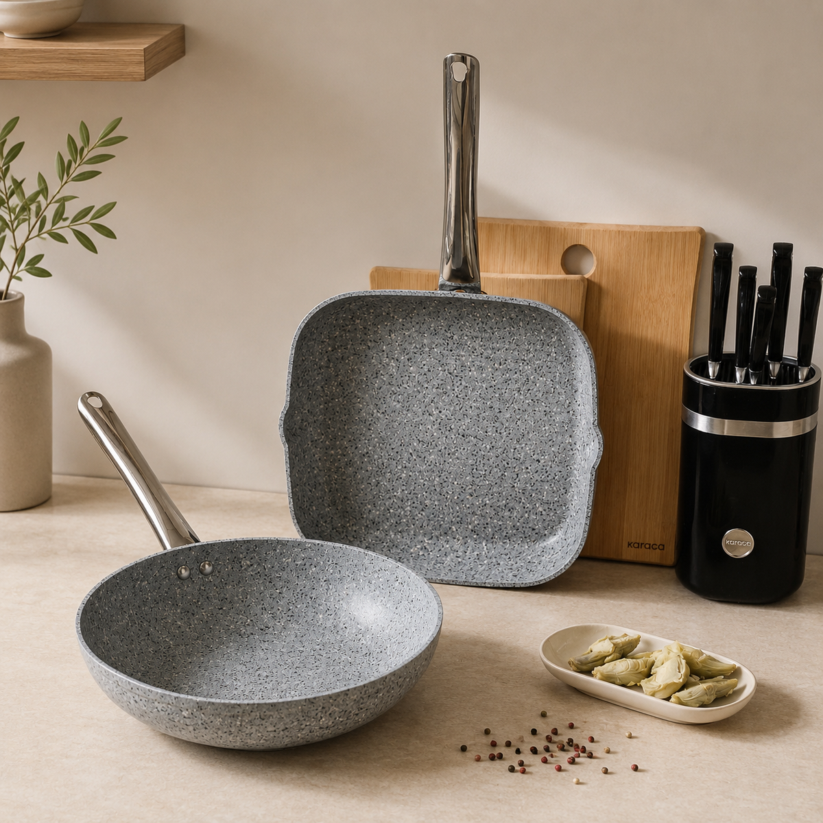 Karaca Biogranit Nare Blue Wok & Grill Pan Set