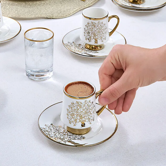 Karaca Autumn 6-Piece Coffee Cup Set 90 ml | White and Gold Accent, 153.09.01.3649