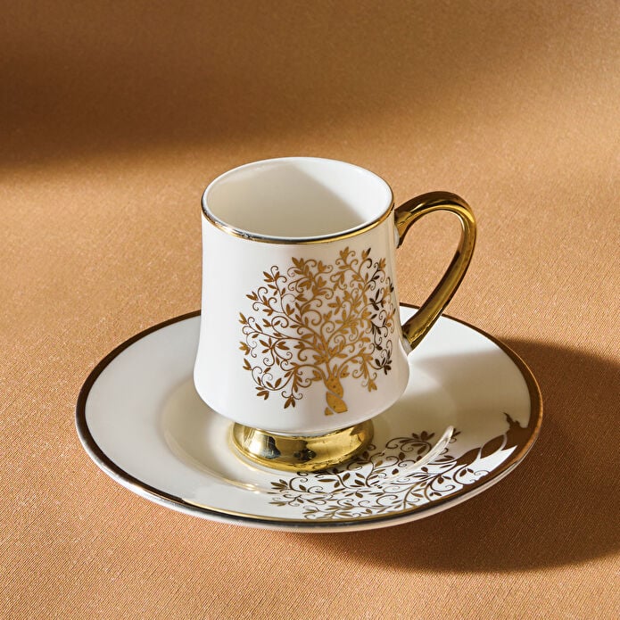 Karaca Autumn 6-Piece Coffee Cup Set 90 ml | White and Gold Accent, 153.09.01.3649