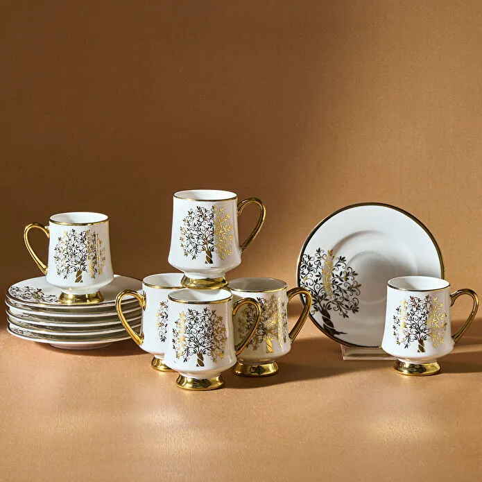 Karaca Autumn 6-Piece Coffee Cup Set 90 ml | White and Gold Accent, 153.09.01.3649