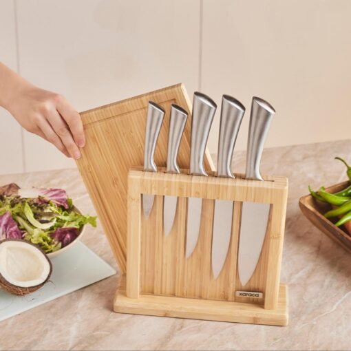Karaca Vigor 7-Piece Knife Set Japanese Steel Block Sharpener Cutting Board