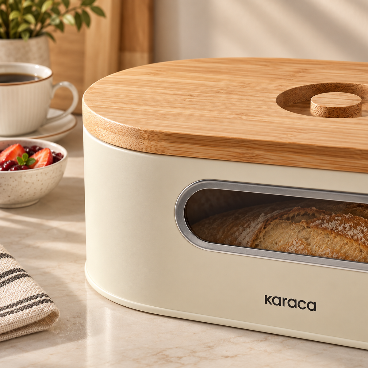 Karaca Stream 2-in-1 Cream Bread Box detail