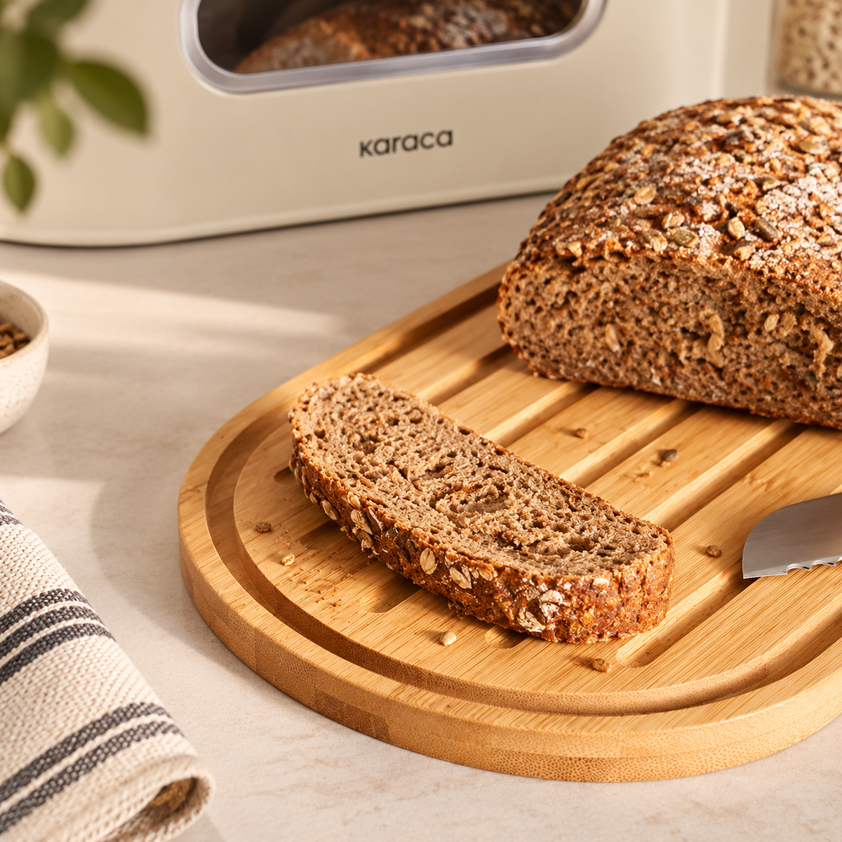 Karaca Stream 2-in-1 Cream Bread Box kitchen