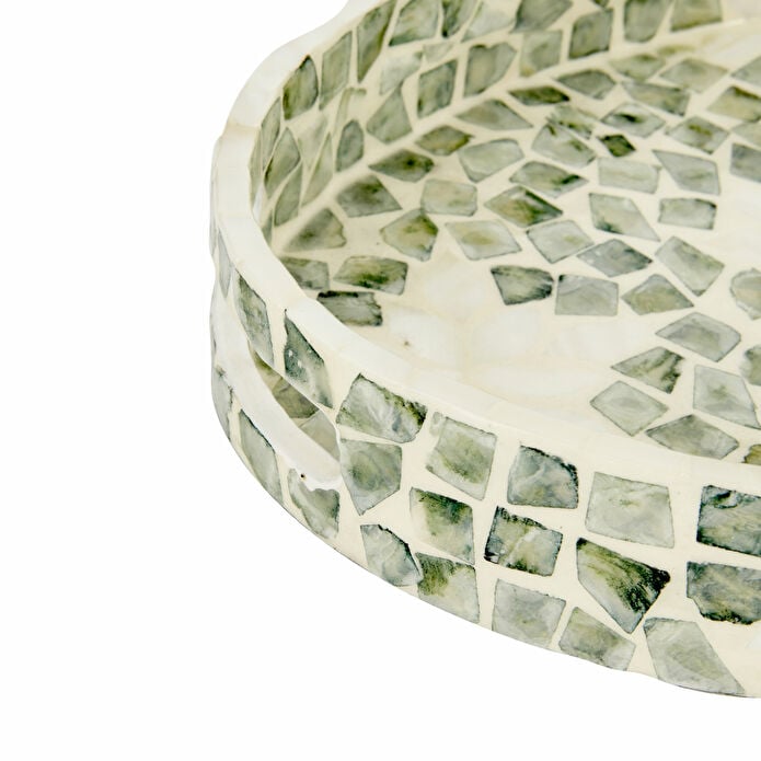Karaca Home Katie Decorative Tray 40x27cm Capiz Shell Mosaic Water Green New