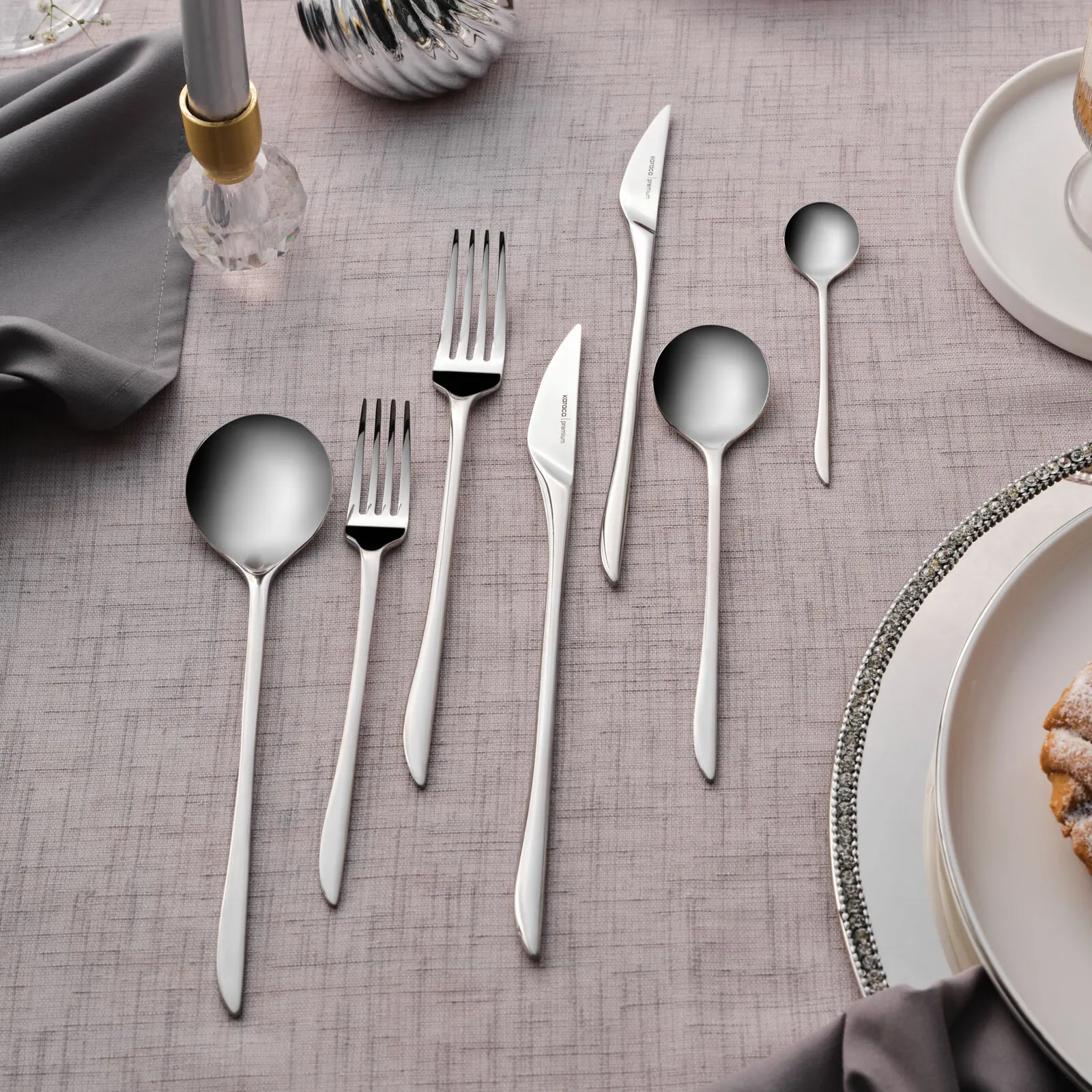 Karaca Premium Platinum Von 84-Piece Cutlery Set 12 Person 18/10 Steel Modern