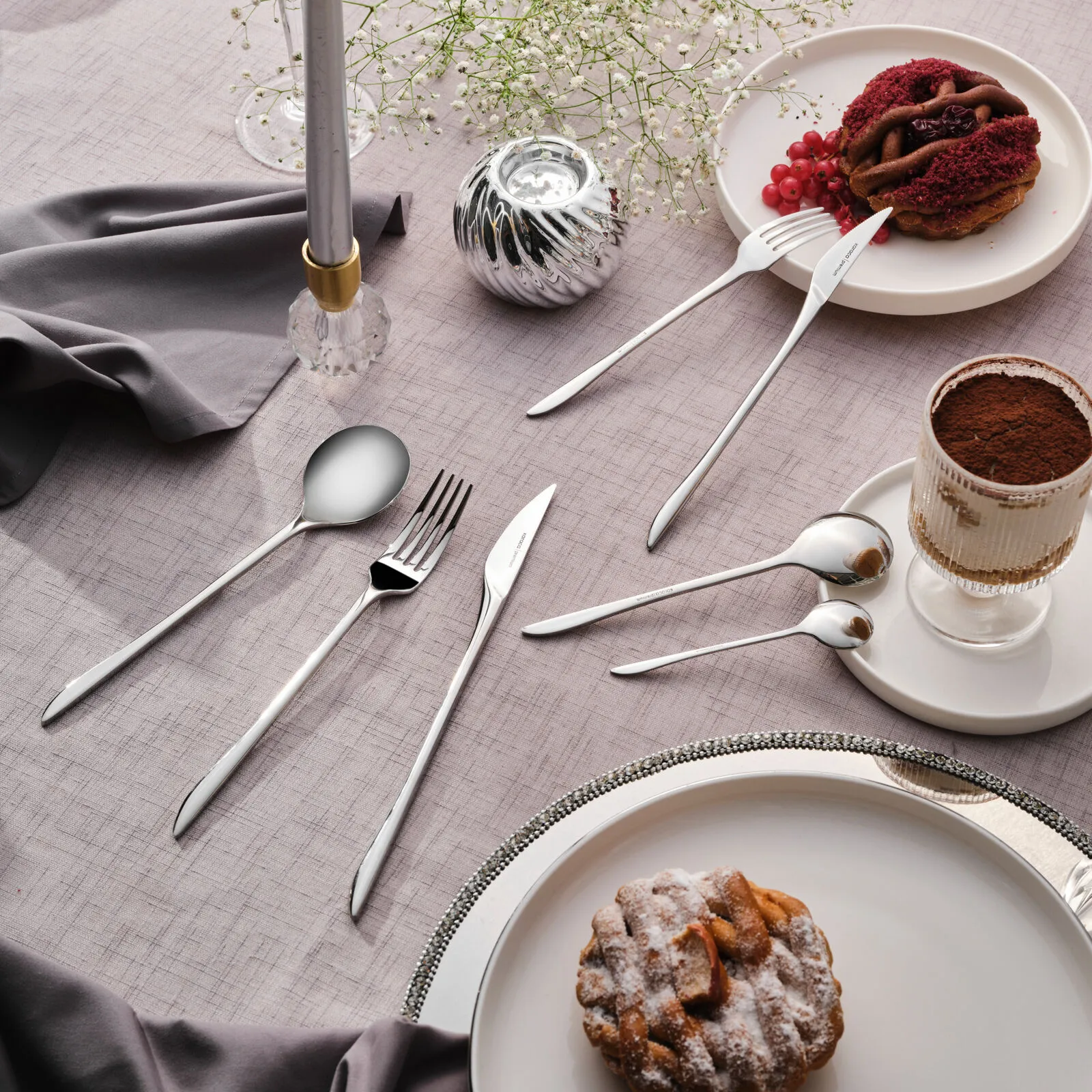 Karaca Premium Platinum Von 84-Piece Cutlery Set 12 Person 18/10 Steel Modern