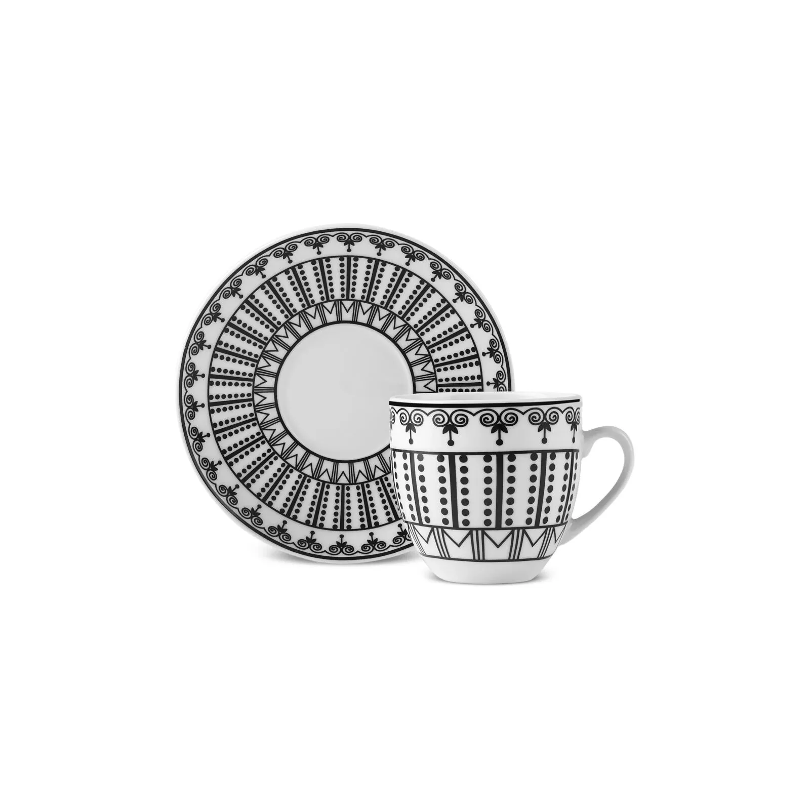 Karaca Altos 6-Piece Coffee Cup Set 90ml Bone Porcelain with Metal Stand New