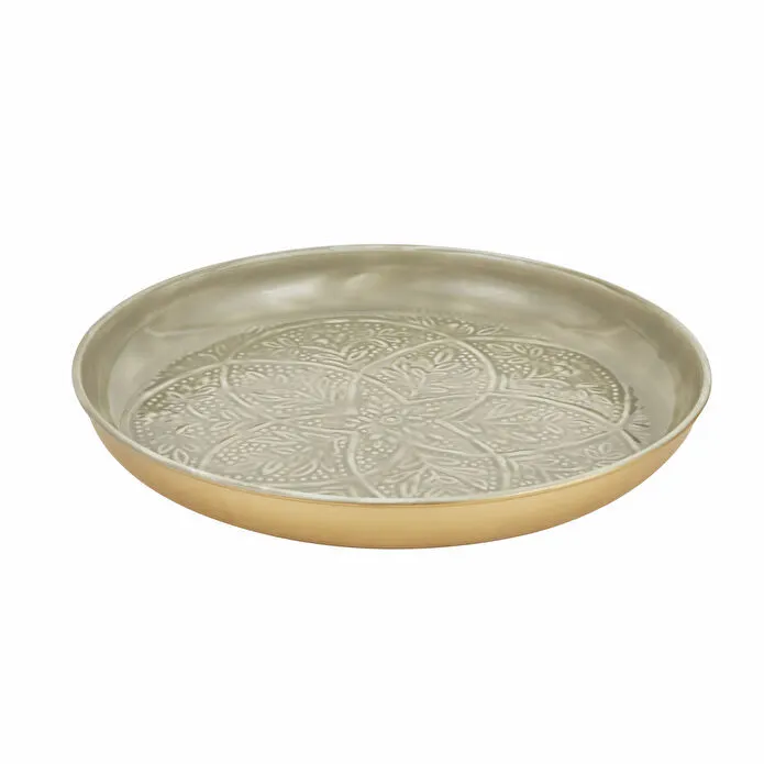 Karaca Home Donna Round Decorative Tray 33cm Grey Metal Modern Serving
