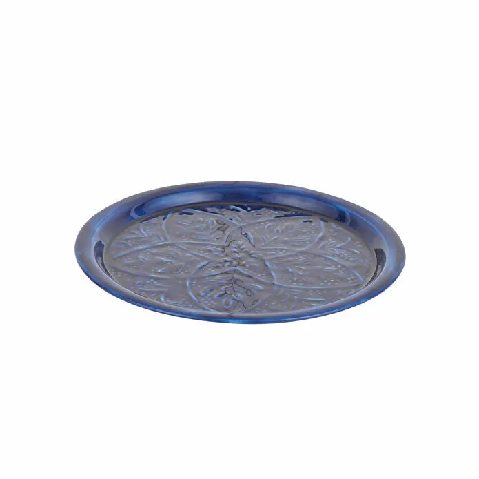 Karaca Home Donna Round Decorative Tray 30cm Navy Blue Metal Modern Serving
