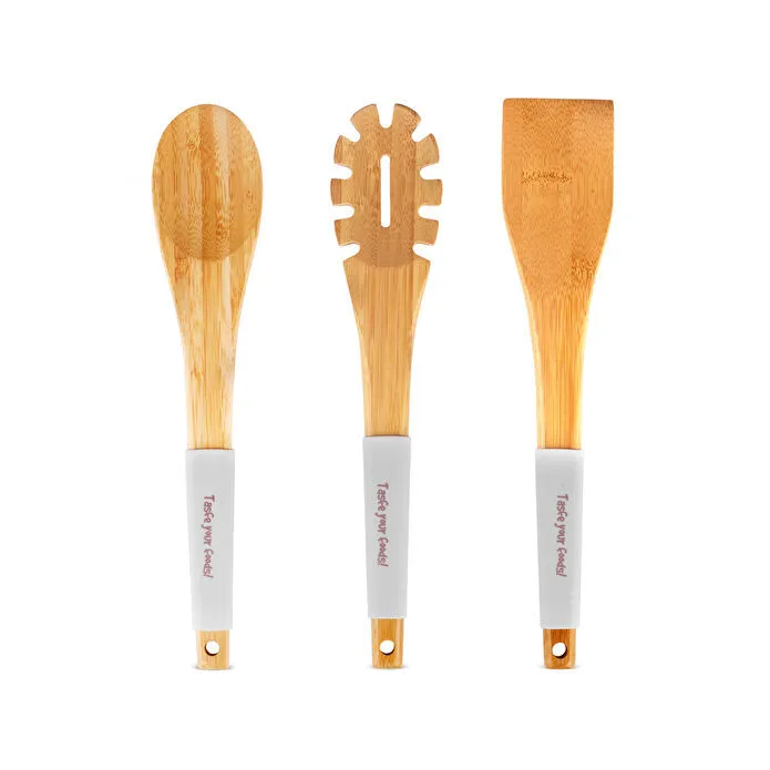 Karaca Crick Crack Harmony 3-Piece Serving Set Silicone White Bamboo Handles