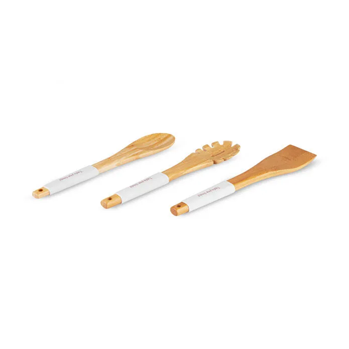 Karaca Crick Crack Harmony 3-Piece Serving Set Silicone White Bamboo Handles
