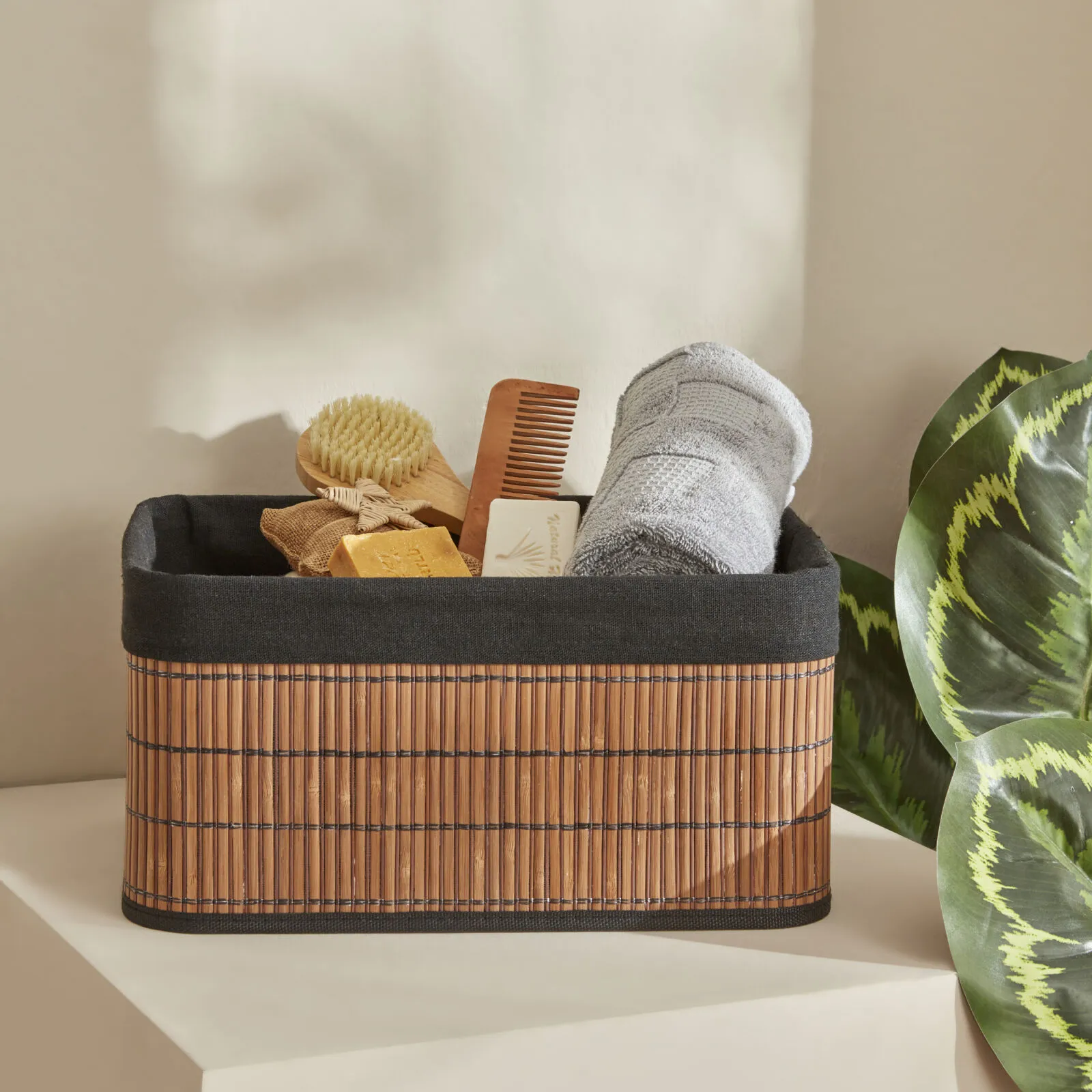 Karaca Home Gillina Bamboo Storage Organizer 36x18 cm Natural Wood Basket New
