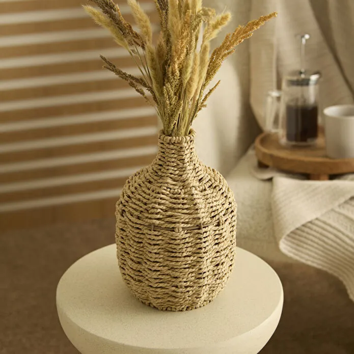 Karaca Home Bohemian Vase Natural Wicker Woven Boho Style Decorative Accent